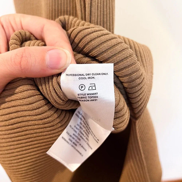 Oroton Tan One Sleeve Asymmetric Knit Stretchy Designer Midi Dress Medium NWT - Picture 8 of 10